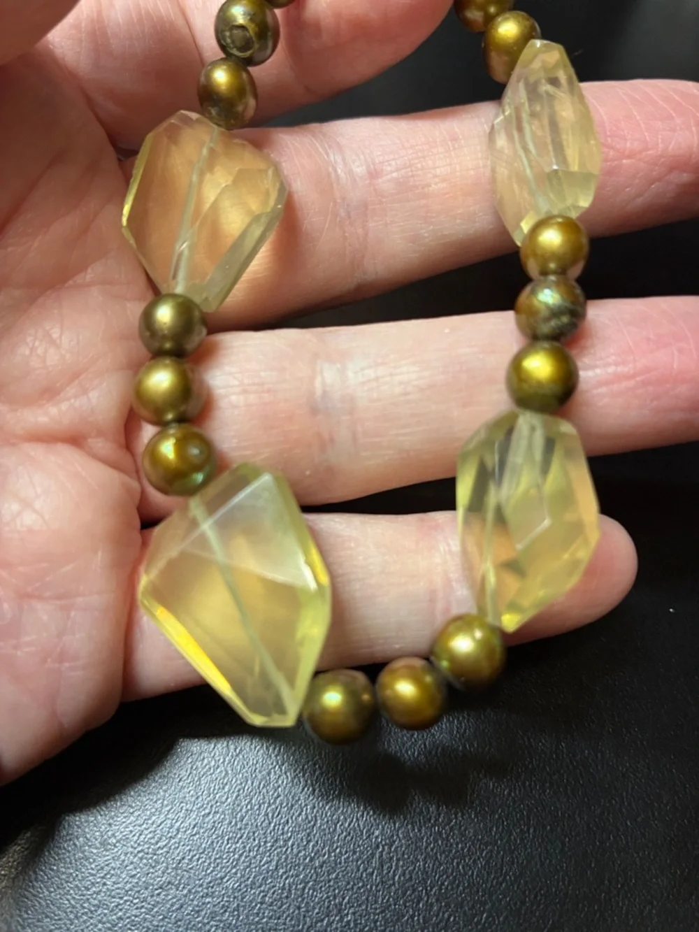 Israeli Cut natural lemon quartz gemstone and pearl magnetic clasp Bracelet - Picture 7 of 16